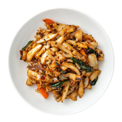 Delicious Stir-Fried Noodles with Vegetables in a White Bowl, Perfect for a Quick Meal or Side Dish on transparent background