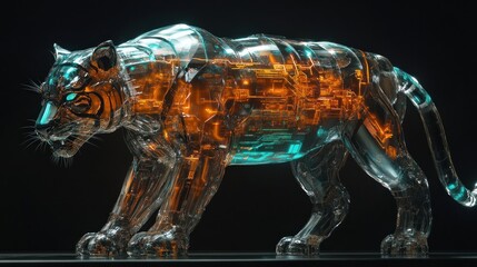 Digital glass tiger against black background
