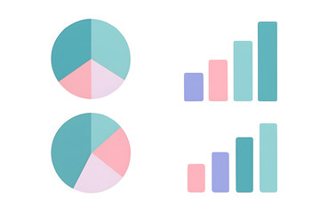 Set of pie and bar charts isolated on white background