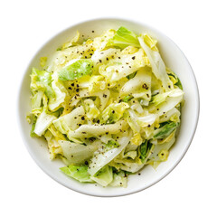 Freshly Chopped Cabbage Salad with Black Pepper in a White Bowl on transparent background