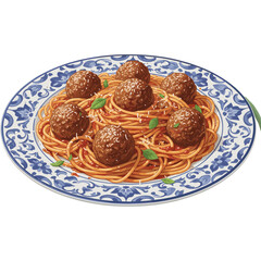 Classic Spaghetti and Meatballs Vector Icon with Transparent Background
