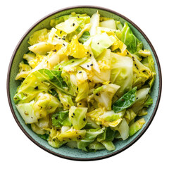 Fresh, Crunchy Cabbage Salad with Seasoned Dressing in a Vibrant Bowl on transparent background