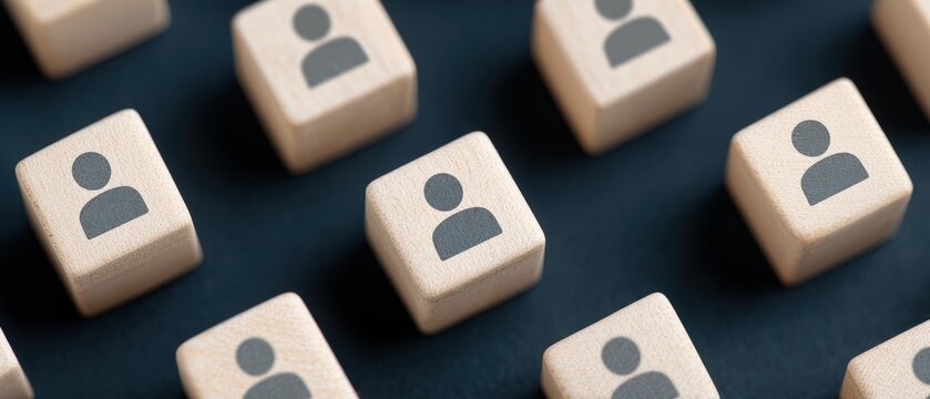 Collection of Wooden Blocks Featuring Simplistic Person Icons Arranged on a Dark Background for Creative Use