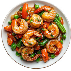 Colorful Shrimp Stir-Fry with Vegetables in a Savory Sauce, Perfect for a Healthy Meal or Dinner Gathering on transparent background