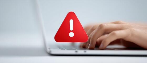Warning Alert on Laptop Screen with Hands Typing Indicating Importance of Cybersecurity and Digital Safety