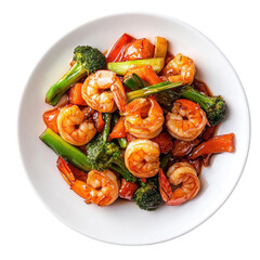 Delicious Shrimp Stir-Fry with Broccoli and Bell Peppers in a Savory Sauce on transparent background