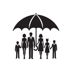 family under umbrella vector silhouette clip art logo design illustration