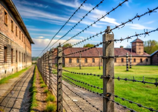 Barbed wire surrounding Auschwitz concentration camp