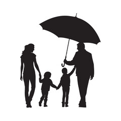 family under umbrella vector silhouette clip art logo design illustration
