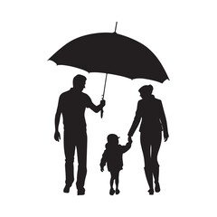 family under umbrella vector silhouette clip art logo design illustration