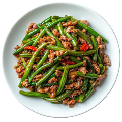 Stir-Fried Green Beans with Ground Pork: A Flavorful and Colorful Dish Perfect for Any Meal on transparent background
