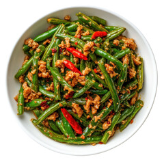 Spicy Stir-Fried Green Beans with Ground Meat - A Flavorful Dish for Any Meal on transparent background