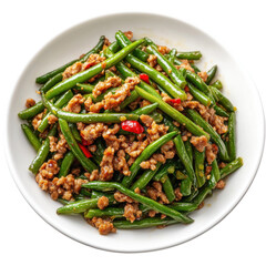Stir-Fried Green Beans with Ground Pork: A Flavorful Chinese Dish Perfect for Any Meal on transparent background
