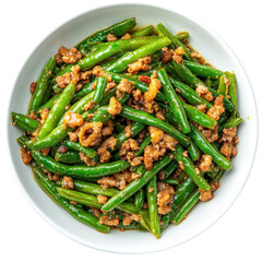 Stir-Fried Green Beans with Ground Pork: A Delicious Asian-Inspired Dish for Any Meal on transparent background