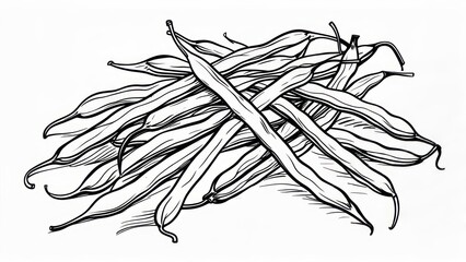 Hand Drawn Illustration of a Pile of Fresh Green Beans.