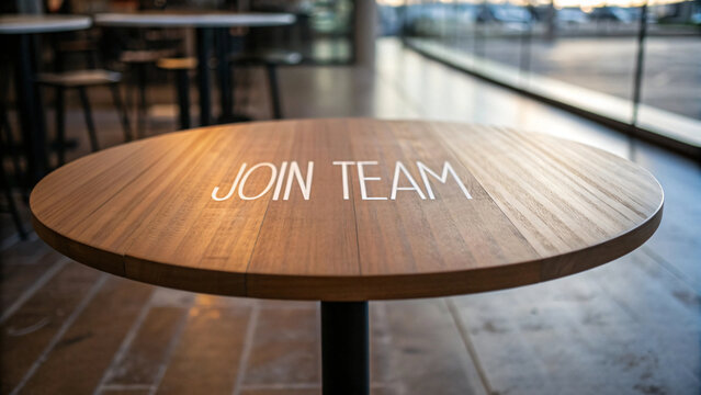 Restaurant table with join team word