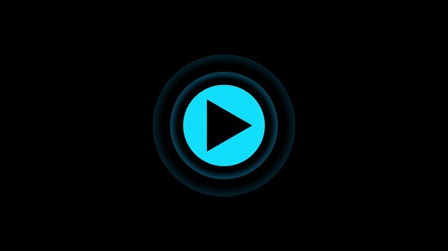 play icon, video play icon for website and mobile design animation on black background. glowing play button animation. Glowing neon background, Motion graphics of play button concept. 4k