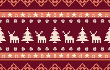 Christmas and New Year green and white seamless pattern, fairytale pixel pattern in white and green with Nordic snowflakes for winter hats, ugly sweaters, jumpers. wallpaper, paper or other design	
