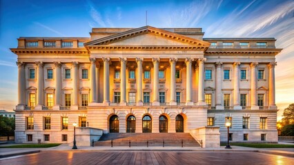 Obraz premium Elegant Federal Style Building Facade at Dawn, morning light