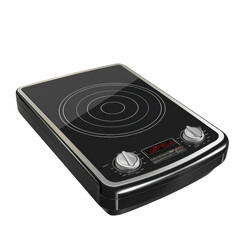 Fototapeta premium Modern induction cooktop with sleek design and digital display on a black surface