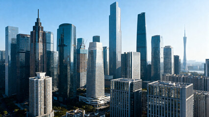 Modern city skyline with skyscrapers