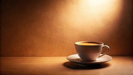 Obraz premium Softly lit coffee cup on a minimalist paper background with a rich mocha color tone