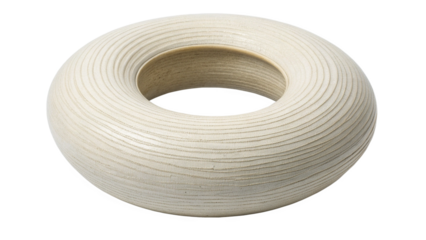 A textured, circular, ringshaped decorative object with a hollow center, isolated on transparent background