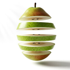 Sliced green pear displaying intricate layers and textures in a creative composition for culinary inspiration and design
