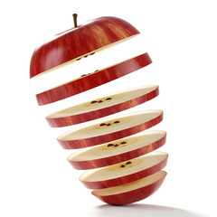 Red apple slices arranged in layers, creating a visually appealing floating effect against a white background