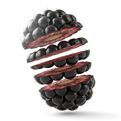 Sliced blackberry revealing intricate inner structure showcasing vibrant colors and texture