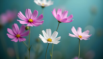 Colorful cosmos flowers bloom in a serene garden setting during a bright afternoon
