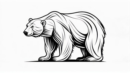 Majestic Bear Illustration - A Detailed Black and White Drawing.