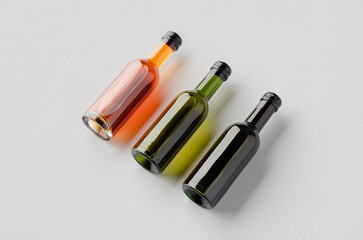 Small red, white and rose wine bottle mockup. Bordeaux shape.
