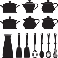Kitchen Utensils and Pots Silhouette Set