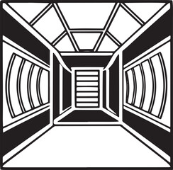 Futuristic Interior with Windows and Door