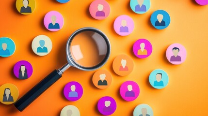 Magnifying glass examining abstract user icons