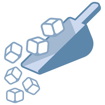 Vector icon of ice scoop with ice cubes, used for cold drinks or bubble tea illustrations.