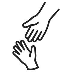 Obraz premium Two hands reaching toward each other, help support assistance icon, black line