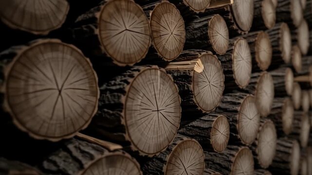 Stacked Logs - A Close-Up View of Cut Wood in a Timber Pile.