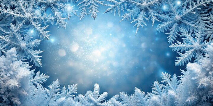 Icy Frost Frame Surrounding Glittering Decorative Ice Crystals , decorative ice crystals, wintery atmosphere