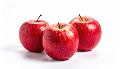 Three glossy, red apples on a white background