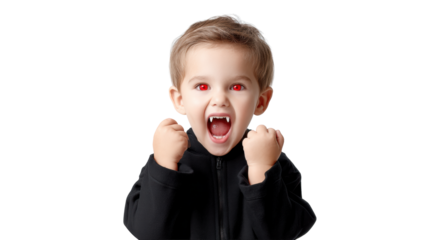 Young Child in Vampire Costume with Fangs on Transparent Background