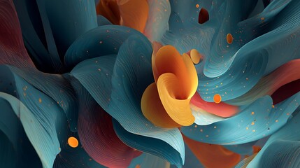 Modern Abstract Background: Smooth Wavy Shapes with Orange and Teal Color Palette