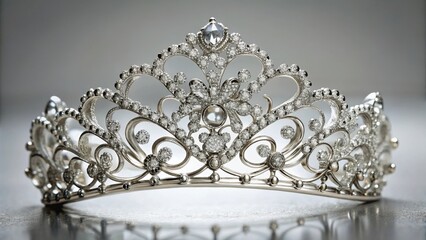 Obraz premium Delicate silver tiara with intricate filigree details and sparkling rhinestones, shiny metal, silver accessories