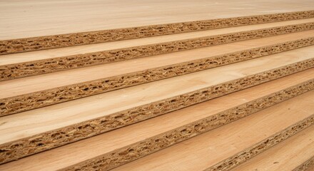 Close-Up of Particle Board Sheets for Furniture and Construction