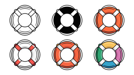 Vector art of set of six lifebuoy or life preserver icons in different colors