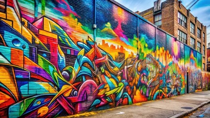 Fototapeta premium Abstract graffiti art with bold colors on a city wall, blending into the urban landscape , bold, edgy, bold, edgy, colorful