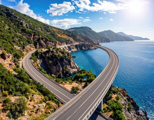 Scenic coastal highway winding around a body of water