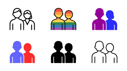 Vector art of set of couple icons representing diversity and relationships
