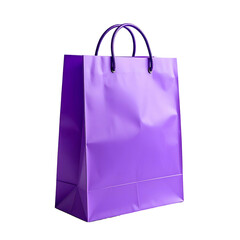 A vibrant purple shopping bag isolated against a black background, lit with soft highlights